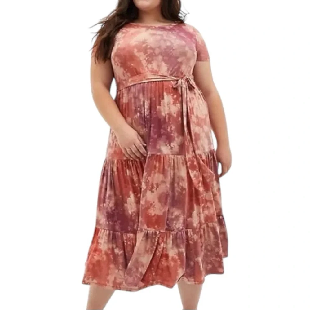 Torrid Super Soft Knits Tiered Tie Dye Stretch Knit Dress 0/L Oversized EUC - Picture 1 of 5